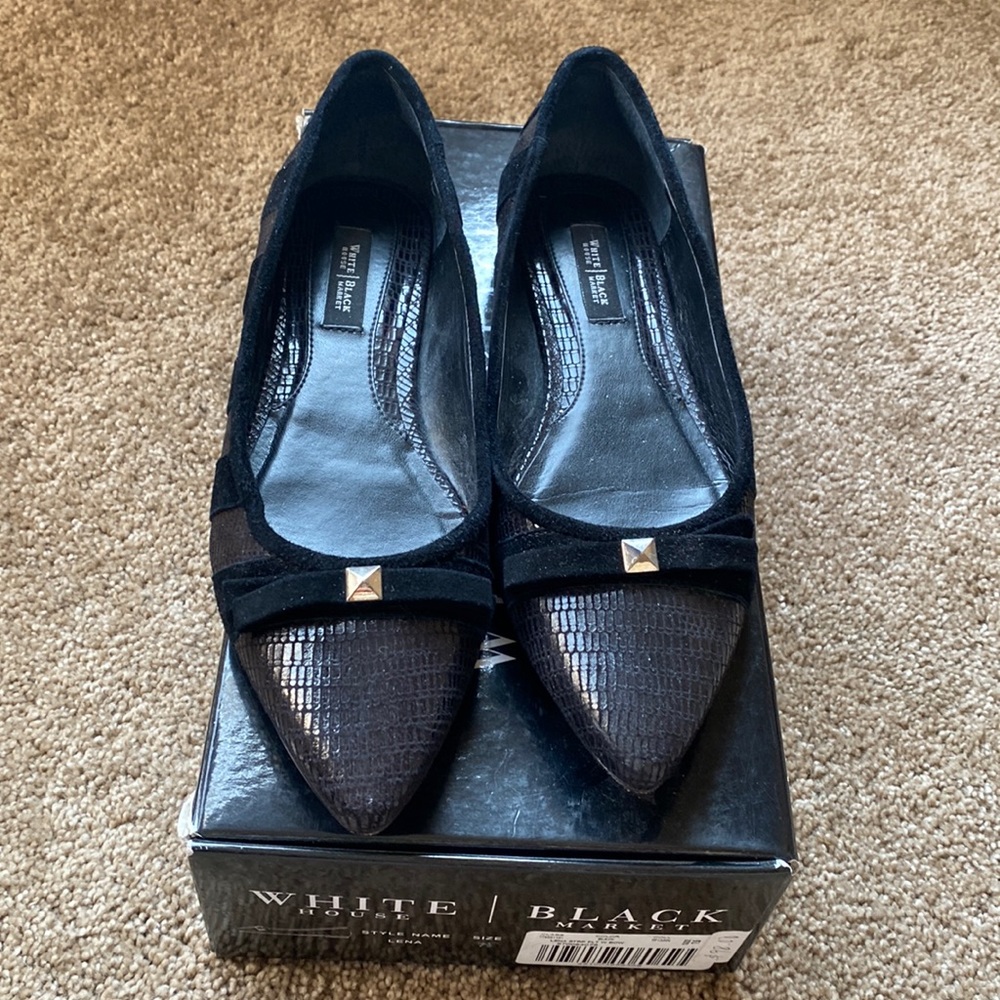 White House Black Market Black Suede and Leather Flats